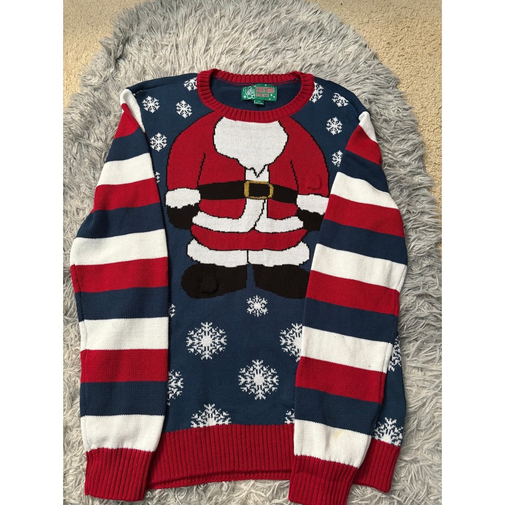 Ugly‎ Christmas Sweater Men's Small Santa Suit Pullover Red White Blue Snowflake